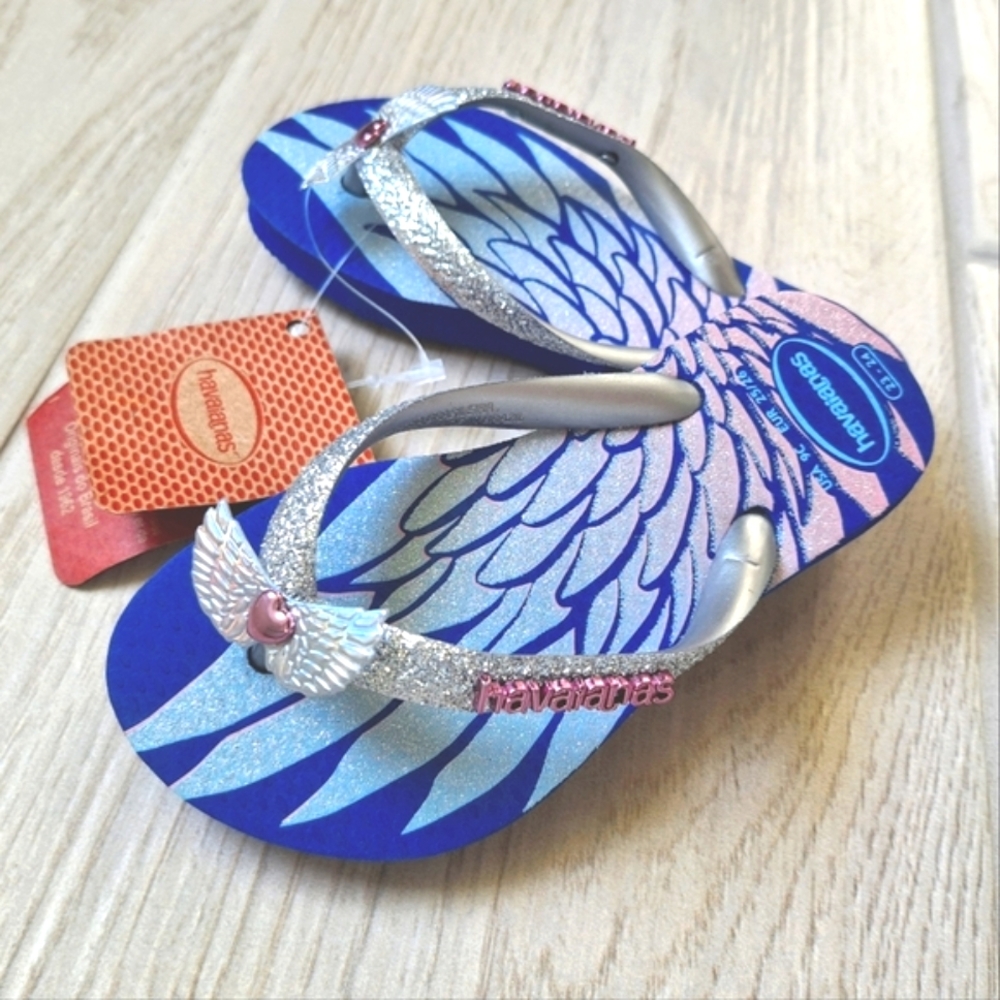 Havaianas kids silver glitter fantasy wing print flip-flops - size 9C - 25/26EUR